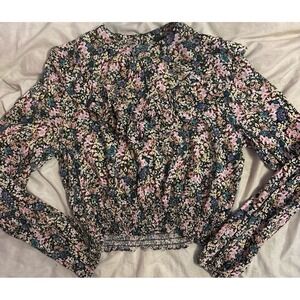 Wild Fable Smocked Waist Floral Print Cropped Longsleeve Blouse,‎ Small